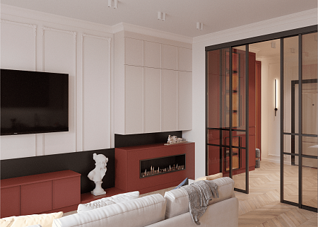 Заказать кухню Гостиная Вита эмаль с камином в Новокузнецк